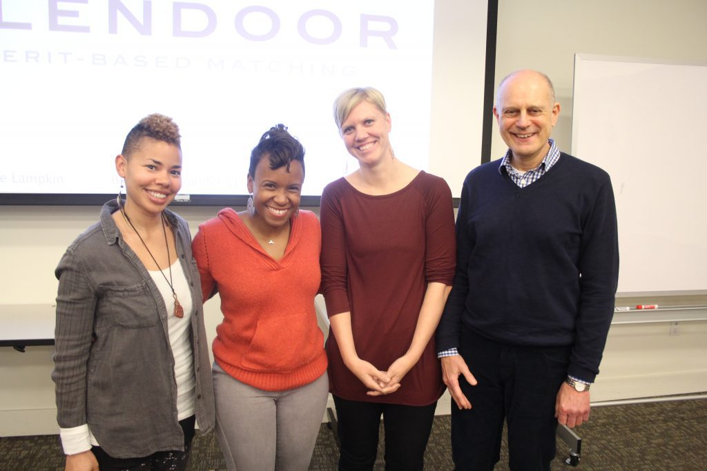 From left to right: Avi Kruley (C22/PA6), Stephanie Lampkin, CEO & Founder of Blendoor, Andrea Prebys-Williams, Steven Crane, Dean, Degree and Certificate Programs Managerial Finance