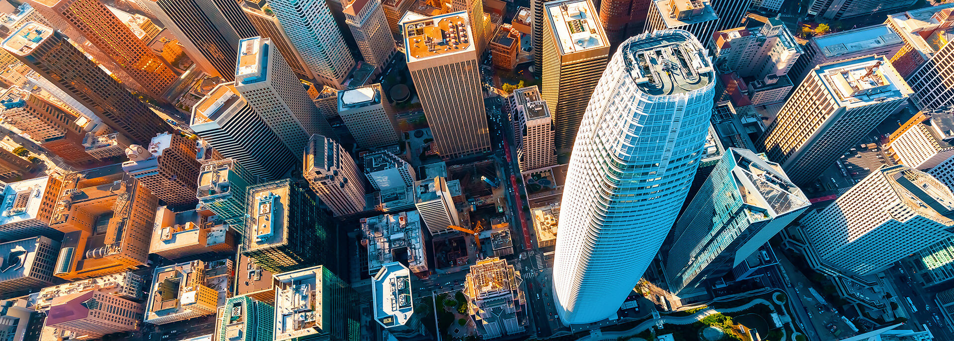Downtown San Francisco aerial view of skyscrapers