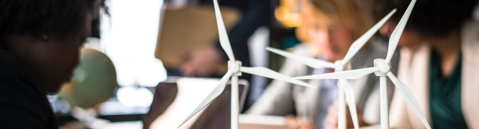 Windmill models on a meeting table