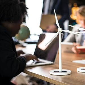 Windmill models on a meeting table