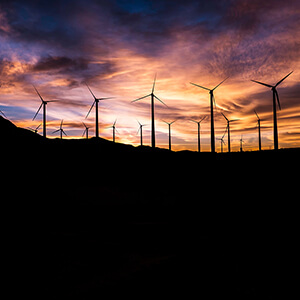 silhouette of windmills