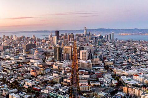 A,Helicopter,View,Looking,Down,Market,Street,Towards,Oakland